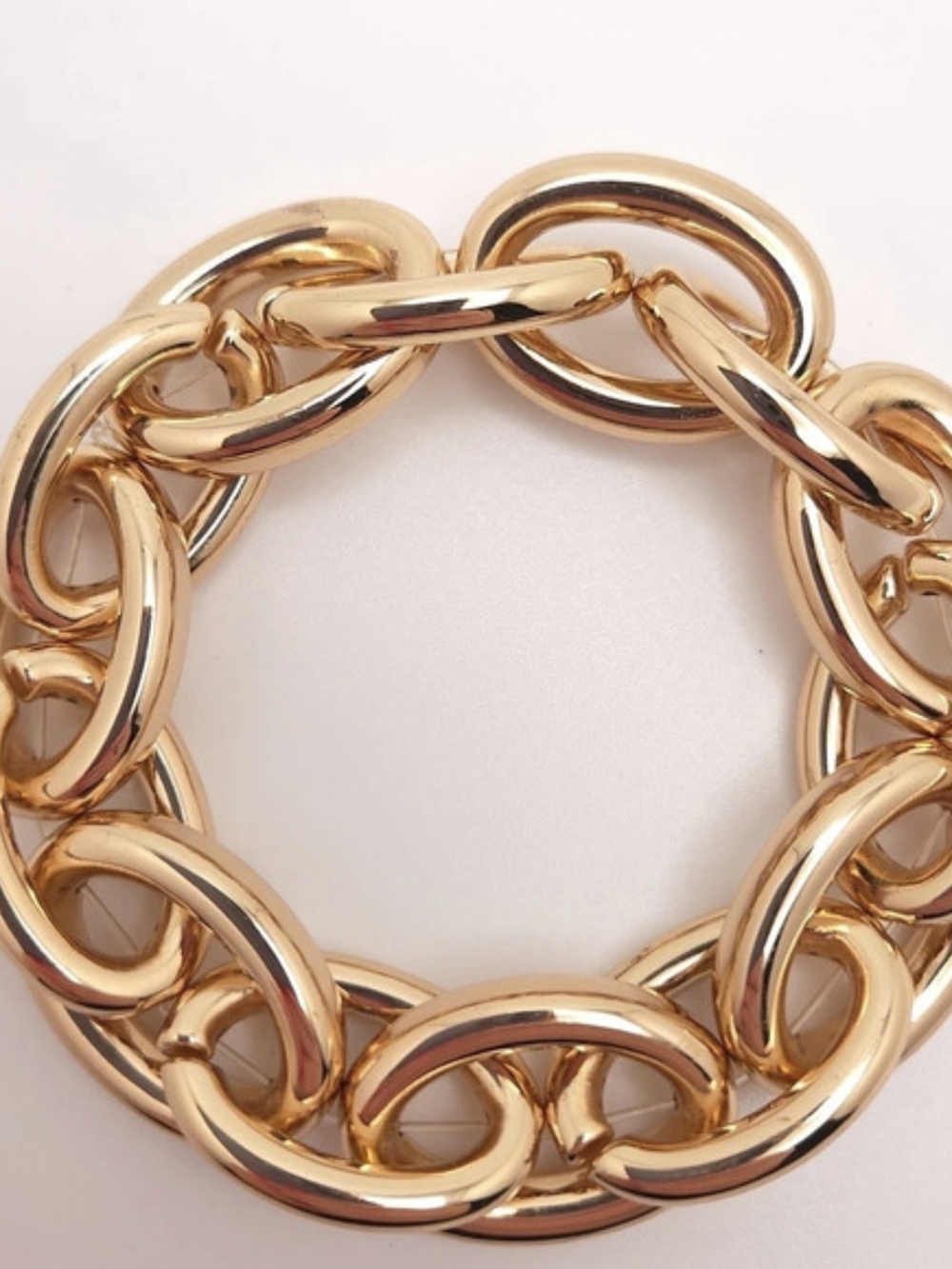 Gold Tone Bracelet Chunky Chain Link Stretch Size 6.5"